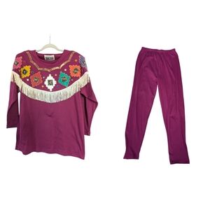 VTG TonTon Fringe Western Rockabilly Rodeo Shirt Purple And Pants